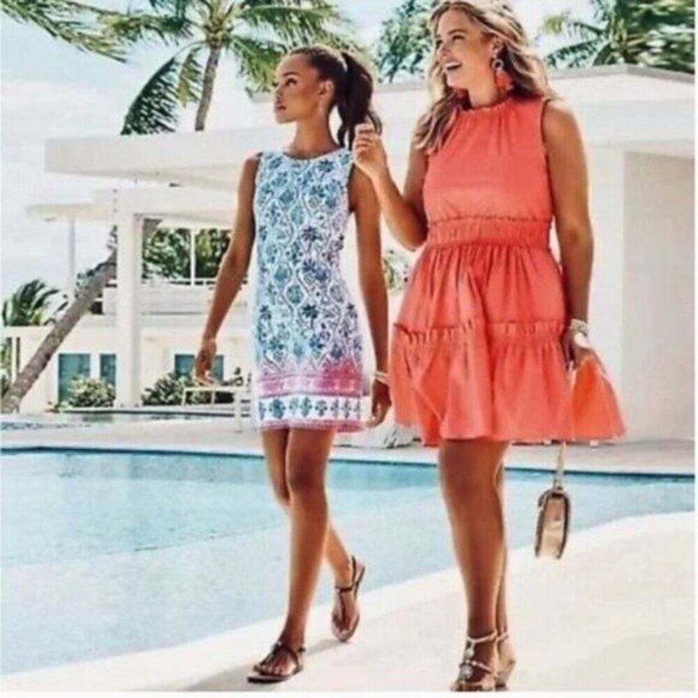 Lilly Pulitzer Elina Stretch Dress Women's Size 12 Coral Spritz Fit & Flare